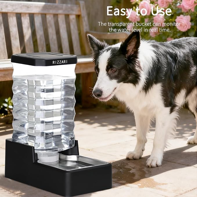 RIZZARI 10L Dog Water Bowl Dispenser:Large Capacity for Multiple Dogs | With Replaceable Filter/Wide Mouth For Easy Cleaning/Dishwasher Safe Bowl Design/No Electricity/Indoor & Outdoor Use