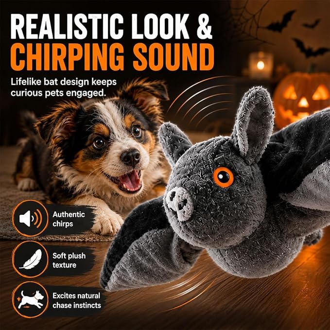 Flying Bat Dog Toy, Flapping Wings Interactive Pet Teaser (2PCS) | USB Rechargeable | Chirping Sounds | Hanging & Ground Play | Realistic Flight Motion | Cat & Dog Exercise