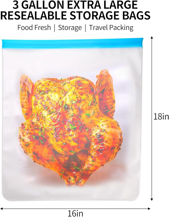 4 Pack Reusable 3 Gallon Freezer Bags Dishwasher Safe, BPA Free Reusable Freezer Bags 3 Gallon 16"x18", Leakproof Large Storage Bags for Food, Clothes, Travel, Moving (Multicolor 4 Pack)