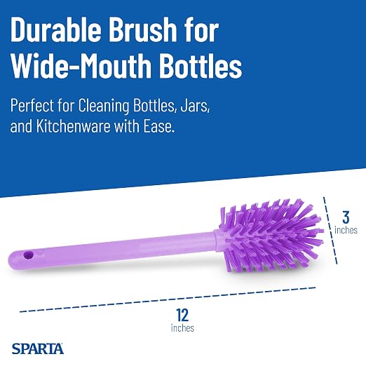 SPARTA Large Water Bottle Brush Ideal for Wide-Mouth Jars, Bottles and Tumblers, Dishwashing Tool with Handle for Home and Commercial Kitchens, Plastic, 12 Inches, Purple, (Pack of 6)