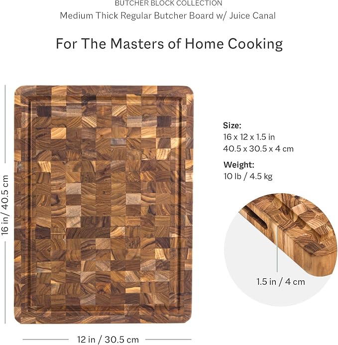 Teakhaus Butcher Block Carving Board - Medium Thick Cutting Board with Juice Groove - Holiday Gift Ideas for Men and Women - Gift-Ready End Grain Wood, Knife Friendly - FSC Certified