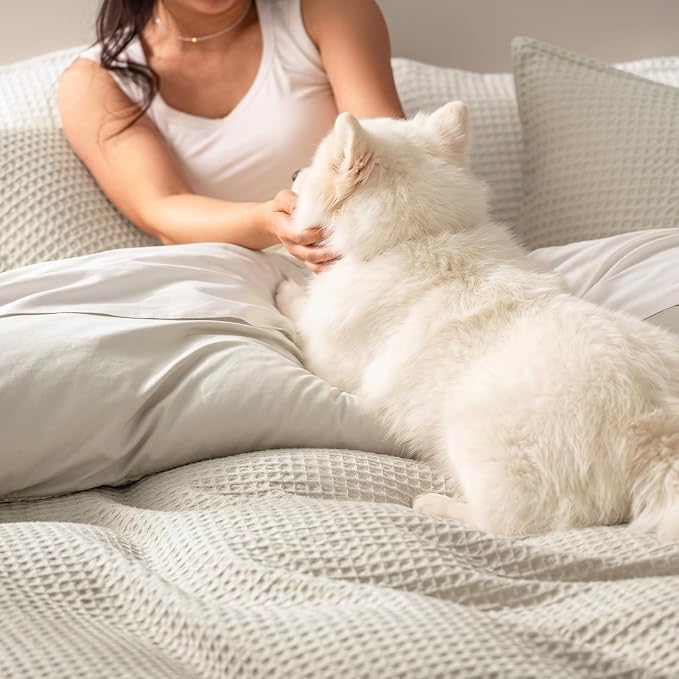 PHF Waffle Weave Duvet Cover Set California King, No Snagging Ultra Soft Luxury Textured Breathable Comforter Cover for All Season 3pcs, Durable Bedding Duvet Set with 2 Pillow Shams, 104"x98", Linen