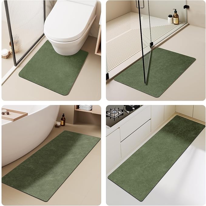 TYUU Bathroom Mat Quick Dry, Bathroom Rugs Non Slip Washable Thin Absorbent Bath Mat Fits Under Door Bathroom Floor Mat Perfect for Bath, Shower, or Sink 24"x48" Sage Green