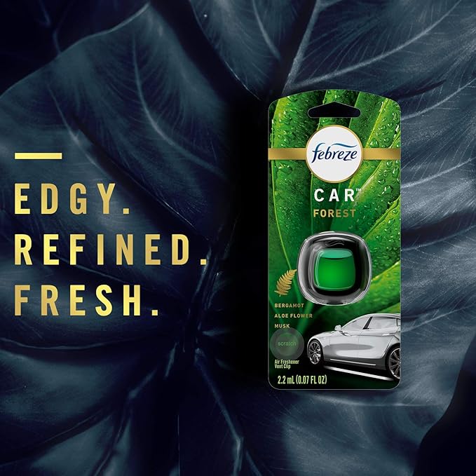 Febreze Car Air Fresheners, Wood Scent, Odor Eliminator Vent Clips (2 Count)