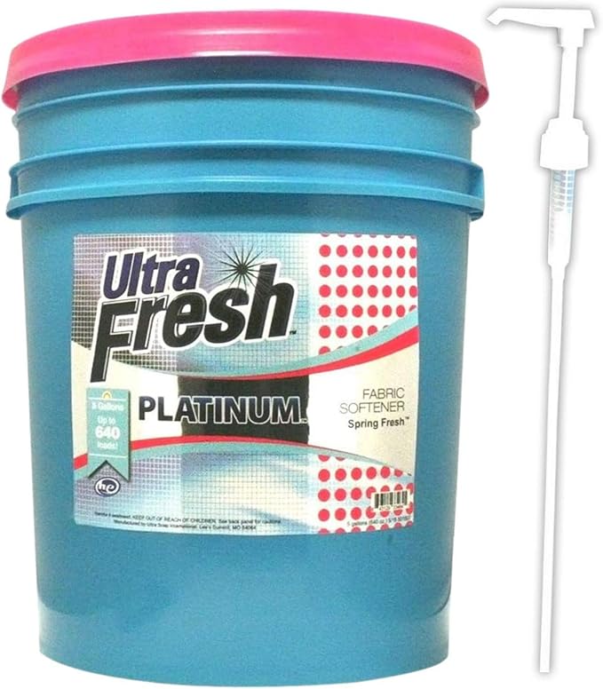 Ultra Fresh Platinum 5 Gallon Spring Fresh Scented Fabric Softener Liquid with Pump for Easy Dispensing for Up to 640 Laundry Loads (6 Pack)
