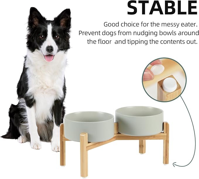 Havniva Dog Bowls Elevated, Ceramic Dog Food and Water Bowl Set | 7.3” Raised Dog Food Bowl, Elevated Dog Bowls with Bamboo Stand, Non-Slip Dog Water Bowl for Medium Dog, Large Capacity