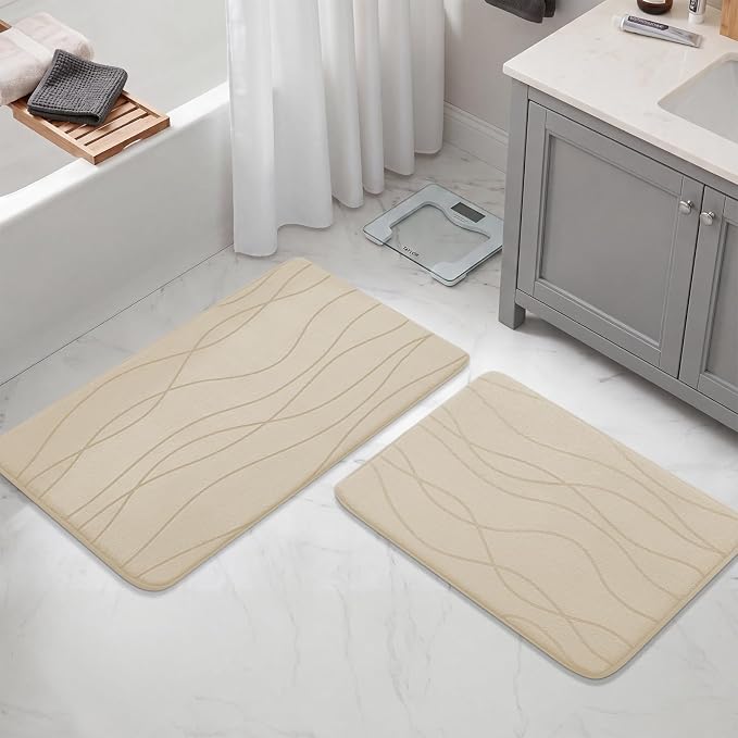 YIHOUSE Bathroom Rugs Set 2 Piece, Memory Foam Bath Mat Khaki | 17x24& 20x32, Ultra Soft, Absorbent, Non-Slip, Machine Washable, for Bathroom, Sink and Toilet