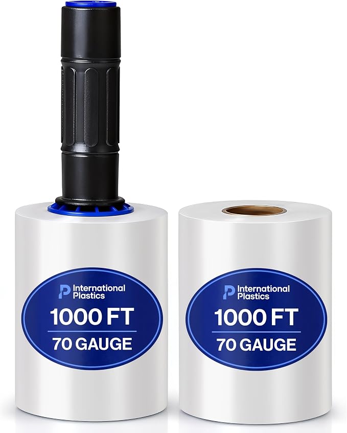 International Plastics Co. 5" Plastic Stretch Film Wrap with Extended Handles 1200ft Each 500% Stretch Clear Cling Durable Adhering Packing Moving Packaging Heavy Duty Shrink (5", 2 Pack)