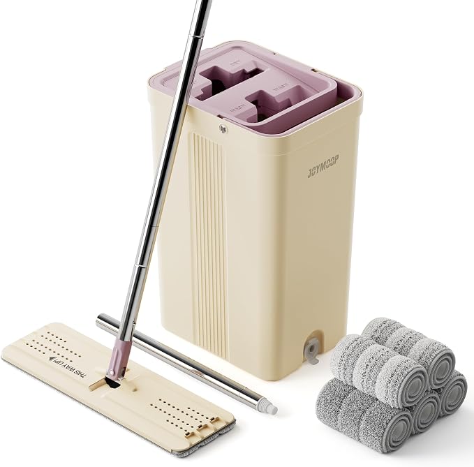 JOYMOOP Mop and Bucket Set with Extension Handle, Ideal for Household and Commercial Cleaning – Includes 5 Washable Microfiber Pads for Wet and Dry Use, Perfect for Floors, Windows, and Walls