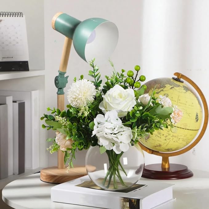 16 Pcs Glass Fish Bowl Round Vase for Centerpiece Bulk Clear Bubble Fish Bowl Decorations Flower with Water Gel Beads for Wedding Floral Floating Filler Home Decorations