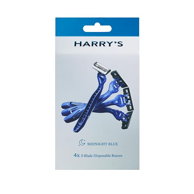 Harry's Men's Disposable Razors, 3-Blade Razors with Lubricating Strip and Pivoting Head, 4 Count