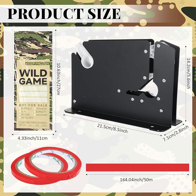 Talltalk 200 Pcs Wild Game Meat Bags with Steel Tape Bag Sealer 2 Bag Sealing Tape 1 lb Ground Meat Bags Sausage Burger Packaging Storing Processing Protect Your Meats from Freezer Burn