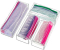 FEMELI Food Bag Storage Organizer Acrylic Kitchen Drawer Baggie Box Clear | 4 Separate Pack Compatible with Gallon, Slider Quart, Freezer, Sandwich, Snack, Variety Size Bags