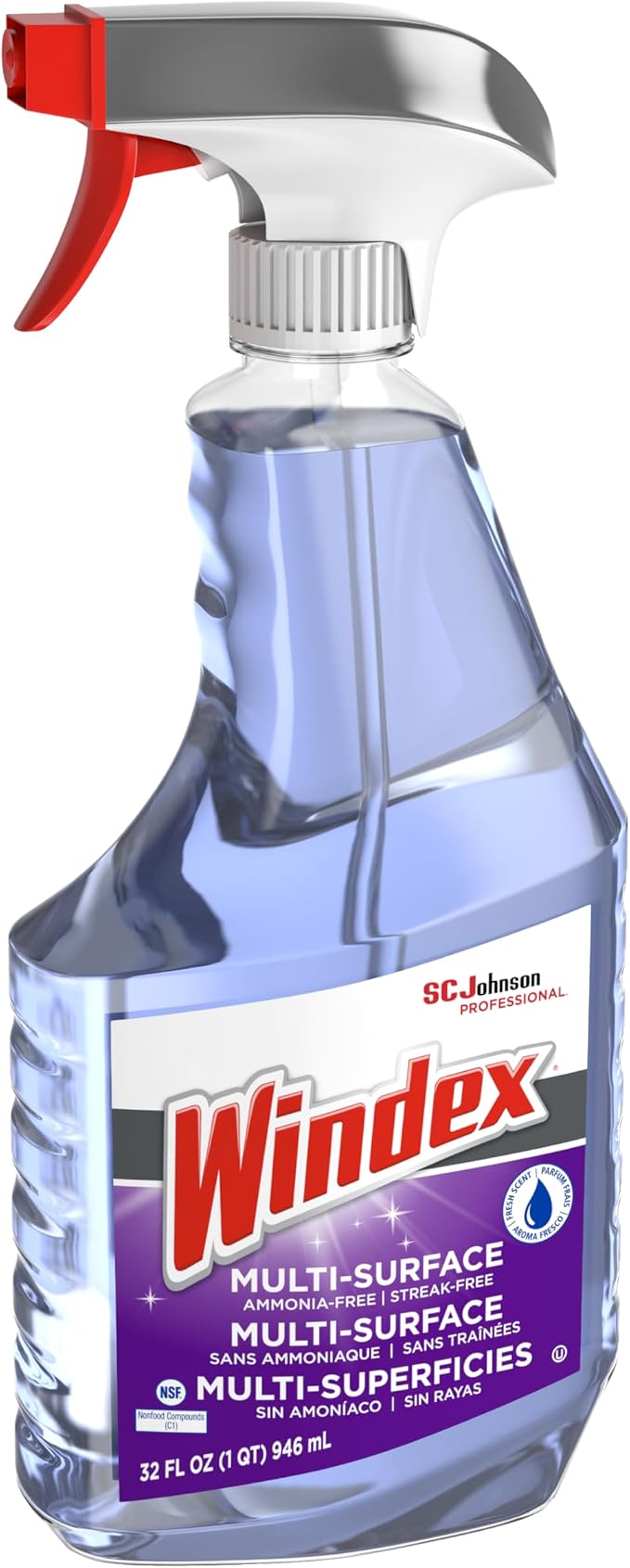 SC Johnson Professional Windex Non-Ammoniated Glass/Multi Surface Cleaner, Fresh Scent, 32 oz Bottle, 8/Carton (322381)