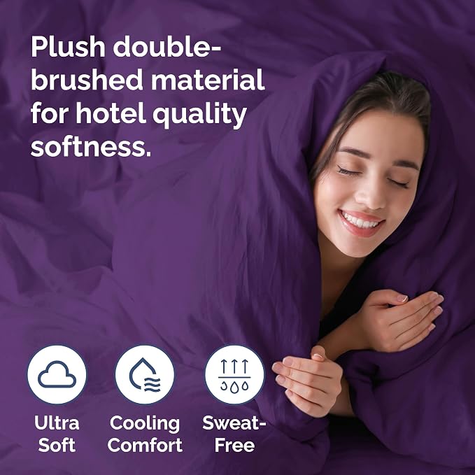 Duvet Cover King Size Set - Extra Soft King Duvet Cover 104" x 90" with 2 Pillow Shams for Women, Men, Kids & Teens - Hotel Luxury, Easy-Care w/ Zipper Closures & Ties - Comfy and Breathable (Purple)