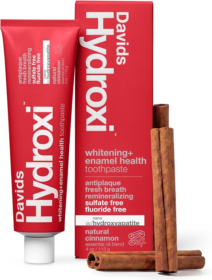Davids Nano Hydroxyapatite Toothpaste Fluoride Free Whitening Cinnamon 4oz | Remineralizing, Sensitive Teeth Support, Antiplaque, SLS Free, Made in USA, Nano-Hydroxyapatite Formula