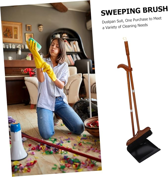 Unomor Standing Dustpan and Broom Set Handle Brush for Home Efficient Dog Hair Cleaning Tool
