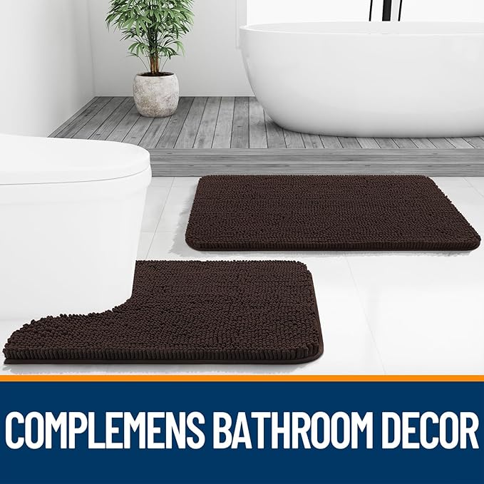 OLANLY Bathroom Rugs 34x21, Extra Soft Absorbent Chenille Bath Rugs, Rubber Backing Quick Dry, Machine Washable Bath Mats for Bathroom Floor, Tub and Shower, Home Decor Accessories, Brown