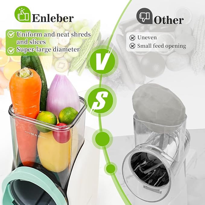 Electric Cheese Grater Salad Maker with 6 Repalce Stainless Steel Blades, Rotary Slicer One-Touch Kitchen Slicer Cheese Shredder for Vegetables, Fruits, Cheeses, Nuts Home Kitchen Use(White)- 120v