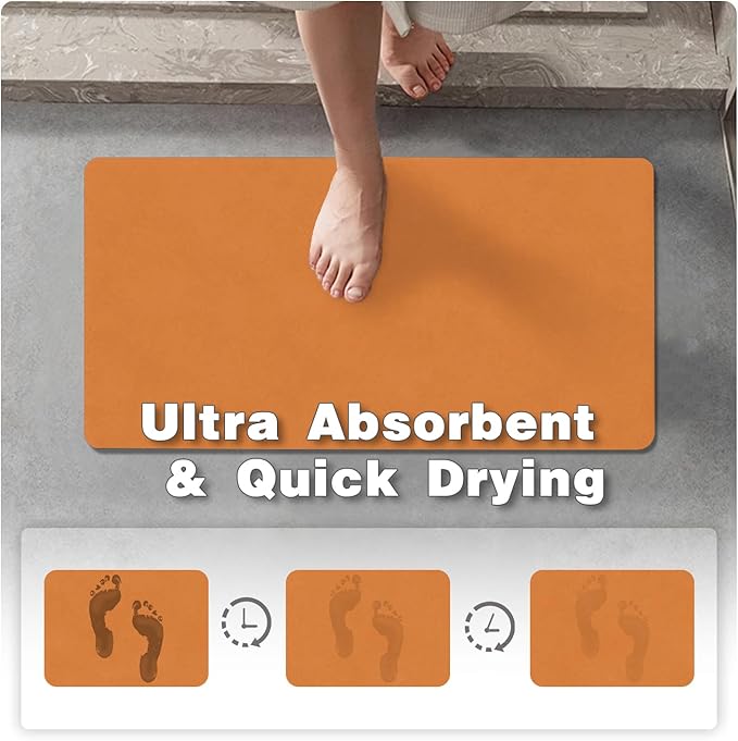 TYUU Bathroom Mat Quick Dry, Bathroom Rugs Non Slip Washable Thin Absorbent Bath Mat Fits Under Door Bathroom Floor Mat Perfect for Bath, Shower, or Sink 24"x36" Orange
