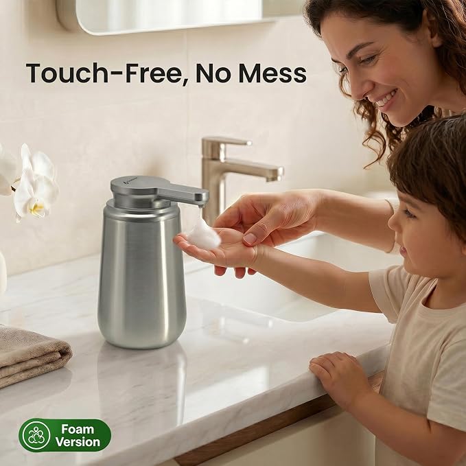 GentleJet NovaJet Automatic Foaming Soap Dispenser Touchless Sensor, USB-C Rechargeable, 304 Stainless Steel, IPX5 Waterproof for Bathroom Kitchen Sink, 12 oz / 350 ml