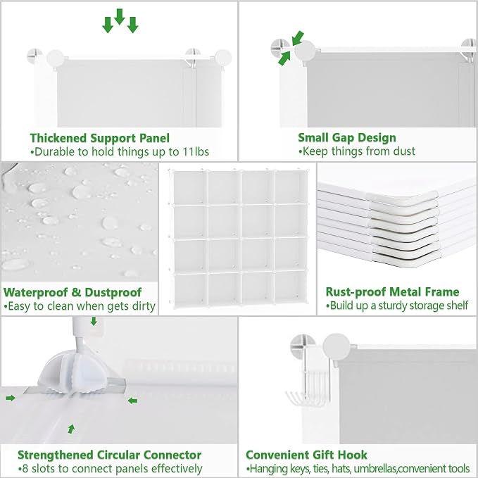 C&AHOME 16 Cube Storage Organizer Cube Shelves Units Storage Cubes, Milky | Plastic DIY Closet Organizer, Stackble Modular Closet Storage Shelves Ideal for Home, Bedroom, 48.4" L × 12.4" W × 48.4" H