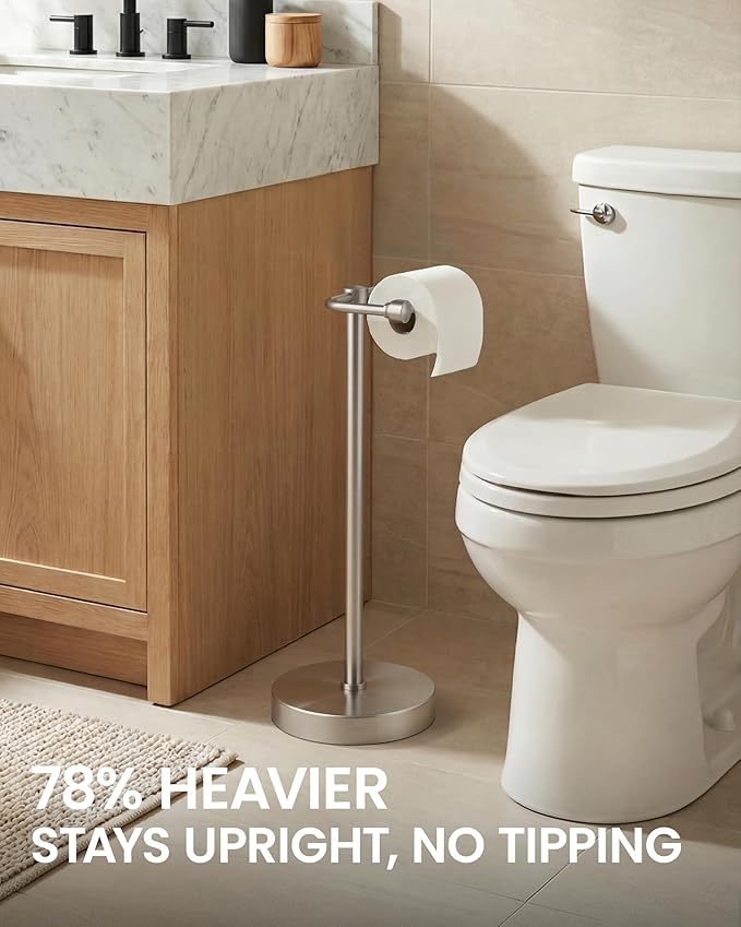 Toilet Paper Holder Stand, Free Standing Toilet Paper Roll Holder, Brushed Nickel 304 Stainless Steel, 4.82 lbs Weighted Base, Bathroom Tissue Holder, 22.8" Height
