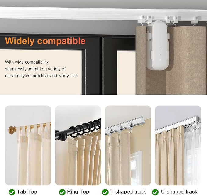 Automatic Curtain Opener with Remote, Compatible with Alexa and Google Home, Smart Curtain Opener for Roman/U/T Rails, Bluetooth Curtain Opener with App/Timer, Gifts for Women and Men