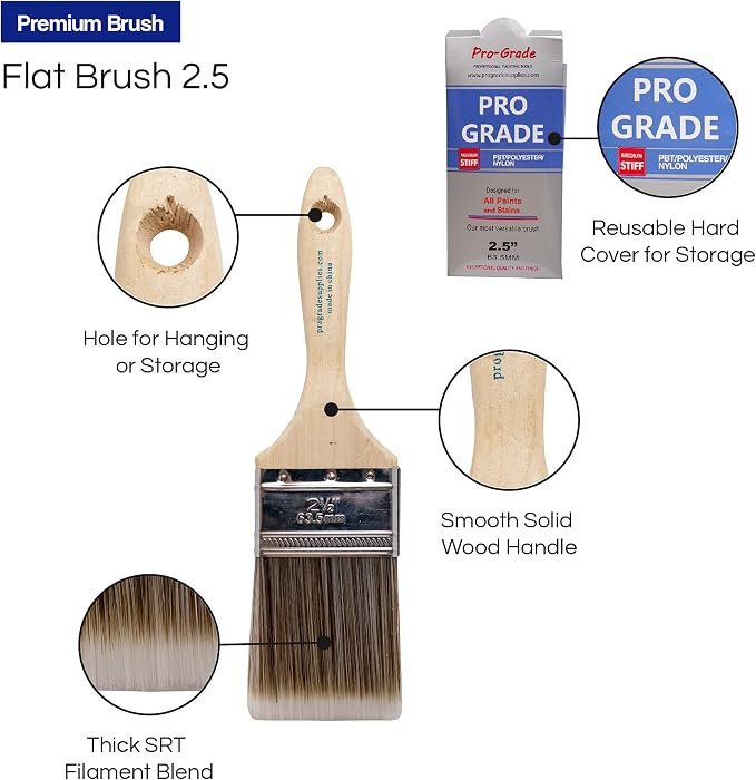 12PK 2.5 inch Flat Brush Premium Wall/Trim House Paint Brush Set Great for Professional Painter and Home Owners Painting Brushes for Cabinet Decks Fences Interior Exterior & Commercial Paintbrush.
