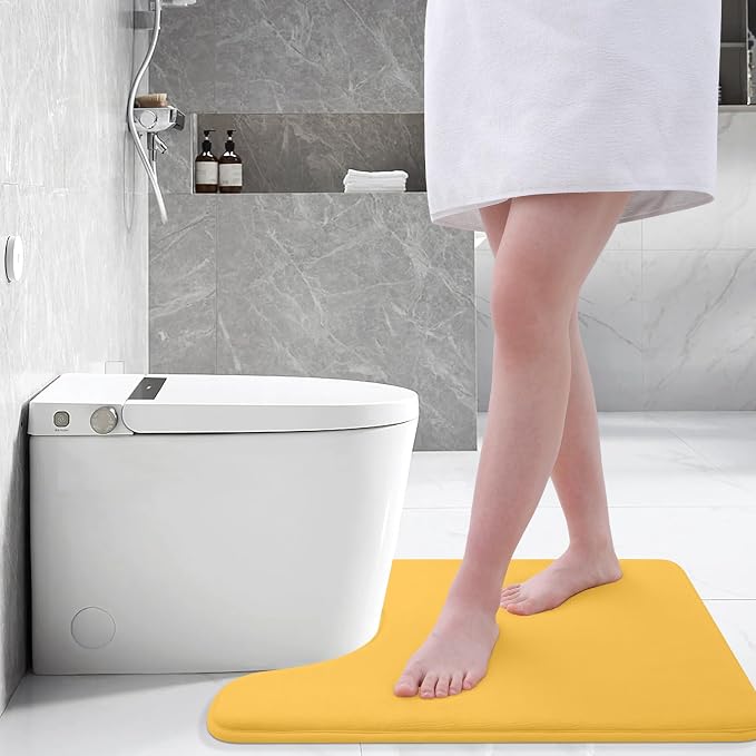Smiry Memory Foam Toilet Rugs U-Shaped 24x20, Extra Soft Absorbent Non-Slip Contour Bathroom Rugs, Machine Washable Bath Mats for Toilet, Yellow
