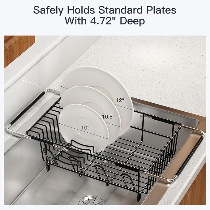 Dish Drying Rack Over The Sink with Utensil Holder, Drainboard | Expandable Stainless Steel Dish Drainer for Small Kitchen, Apartment, RV, Counter Space Saving, Perfect Fit, Rustproof