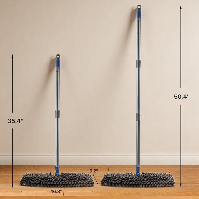Masthome Microfiber Flat Mop, 16" Wide Floor Mop with 4 Reusable Pads & Hair Scraper, 360° Swivel Dual Sided Flip Mops, Wet Dry Dust Mop for Hardwood, Laminate, Tile, Pet Hai