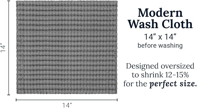 GILDEN TREE Waffle Bath Towels Wash Cloths for Showering, Exfoliating Washcloth Quick Dry Towel, Face Towels for Washing Face Cotton Washcloths Set of 4, Modern Style (Slate)