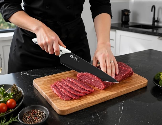 ASETY Kitchen Knife Set with Block 15 PCS, Dishwasher Safe Kitchen Knives | Ultra Sharp Knife block Set, High-carbon Stainless Steel, Chef Knife Set with Built-in Sharpener, Ergonomic handles, Ivory