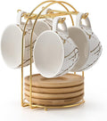 LUKA Ceramic Demitasse Espresso Cups Set with Saucers and Metal Stand, 8 oz Porcelain Stackable Cappuccino Cups Teacup For Tea, Espresso, Latte, Coffee, Cafe Mocha, Set of 4, White