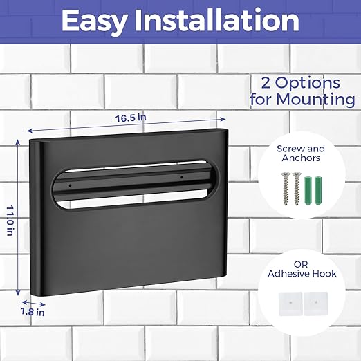 Stardrix Slim Matte Black Stainless Steel Toilet Seat Cover Dispenser – Designer Wall-Mount Holder with Curved Edges and Large Capacity for Single or 1/2 Fold Covers, Aesthetic and Modern Look