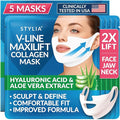 Stylia MaxiLift V-Line Lifting Collagen Face Mask - Double Chin Strap - Jawline Shaper - Neck Firming and Tightening Mask with Hyaluronic Acid & Aloe Vera - Chin Strap for Sleeping (5PC)