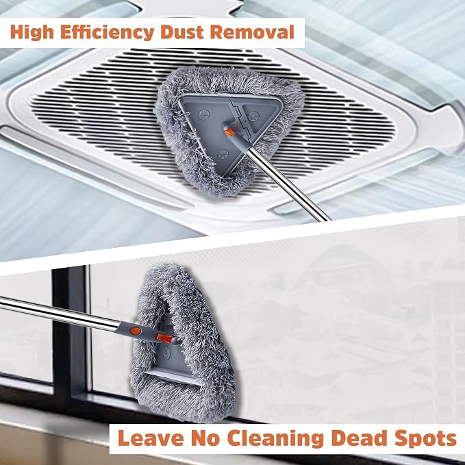 UIMO Wall Cleaner Mop with 94" Long Handle, Triangle Head Scrubber | 2-in-1 Triangle & Rectangle Head with Squeegee, 10 Washable Pads for Walls, Ceilings, Windows, Glass and Hard-to-Reach Areas