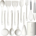 Silicone Cooking Utensils Set - 600°F Heat Resistant, Nonstick Kitchen Utensil Set with Spatulas, Spoons, Whisk, Tongs, BPA Free, Dishwasher Safe, Cream White