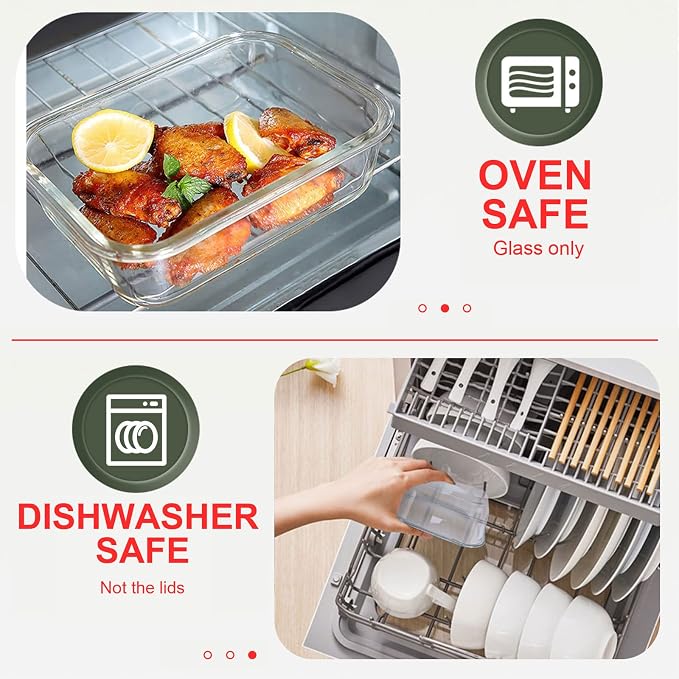 30 Pieces Glass Food Storage Containers Set, Meal Prep Containers Set with Snap Locking Lids, Airtight Glass Lunch Containers, Microwave, Oven, Freezer & Dishwasher, Red