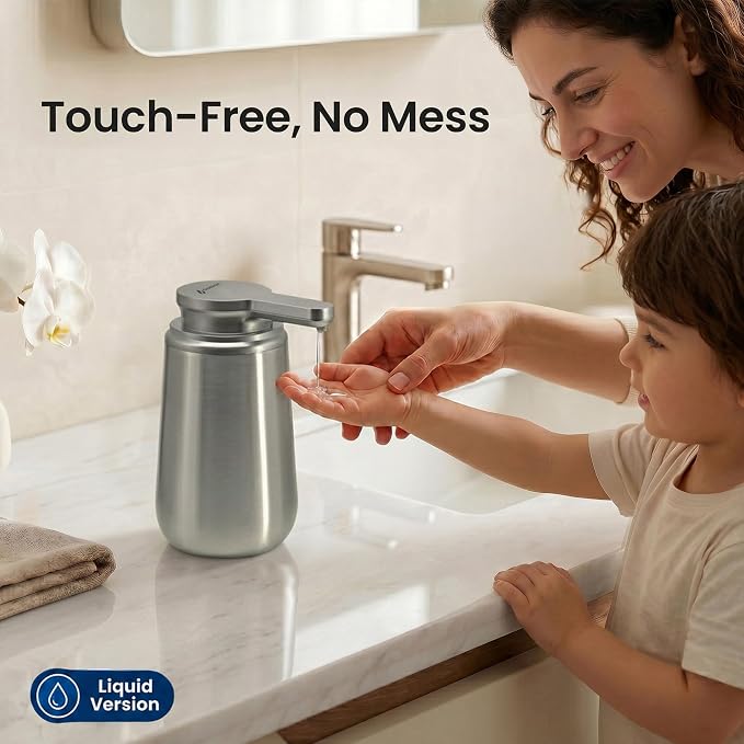 GentleJet NovaJet Automatic Liquid Soap Dispenser Touchless Sensor, USB-C Rechargeable, 304 Stainless Steel, IPX5 Waterproof for Bathroom Kitchen Sink, 10 oz / 300 ml