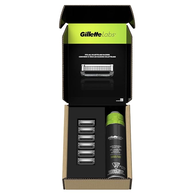 Gillette Labs Razor Refills for Men, 6 Razor Blade Refills and 7oz Rapid Foaming Shave Gel