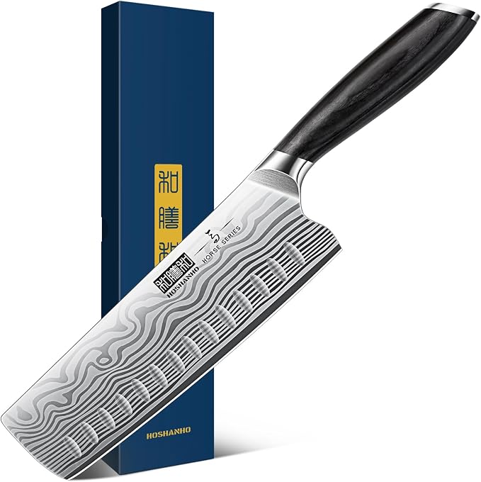 HOSHANHO 7 Inch Nakiri Knife, Japanese Vegetable Cleaver Knife for Chopping | High Carbon Powder Steel Asian Chef Knife, Razor Sharp Multipurpose Kitchen Knife for Home and Kitchen with Ergonomic Handle