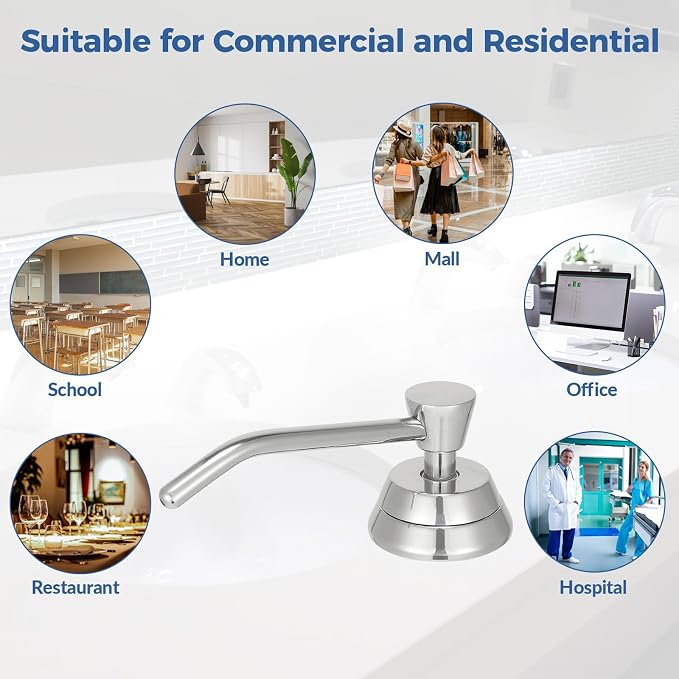 Stardrix Heavy Duty Brass Countertop Liquid Soap Dispenser, Commercial Grade Top Fill Built-in Soap Dispenser with 34 oz/ 1L Bottle for Bathroom, Kitchen, Public Restroom, Chrome Finish, 4” Spout