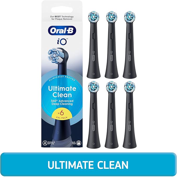 Oral-B Lot of 6 Ultimate Clean Replacement Toothbrush Heads, Authentic, Black, Deep Cleaning, Plaque Removal, Round Brush Head for Oral B iO Electric Toothbrushes