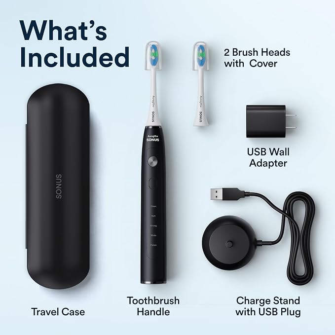 AURAGLOW Sonic Electric Toothbrush for Adults – Rechargeable, 40,000 VPM, 5 Modes, Removes 10x More Plaque, IPX7 Waterproof, Wireless Charging, 30-Day Battery, 2 Brush Heads & Travel Case