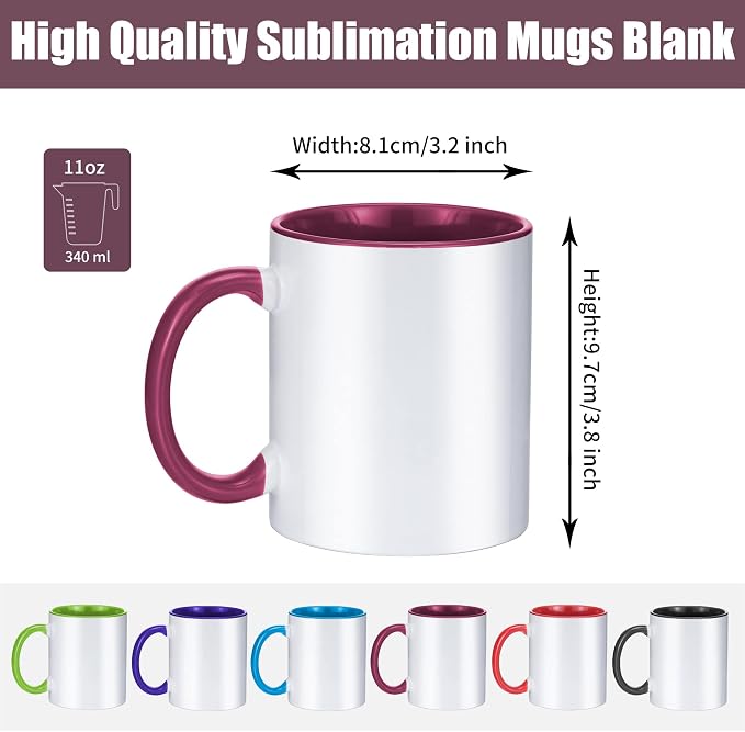 TANGLONG Sublimation Mugs 11 oz Sublimation Cups Bulk Coffee Mugs Tazas Para Sublimar 6 Assorted Colors Set of 12
