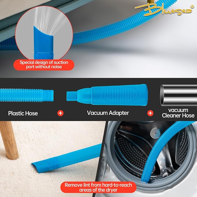 BLuesea Dryer Vent Cleaner Kit, 15-Piece Ultimate Dryer Cleaning Kit Include 40 Feet Dryer Vent Brush, Upgrade Noiseless Dryer Lint Vacuum Attachment, Lint Trap Brush, Vacuum & Dryer Adapters