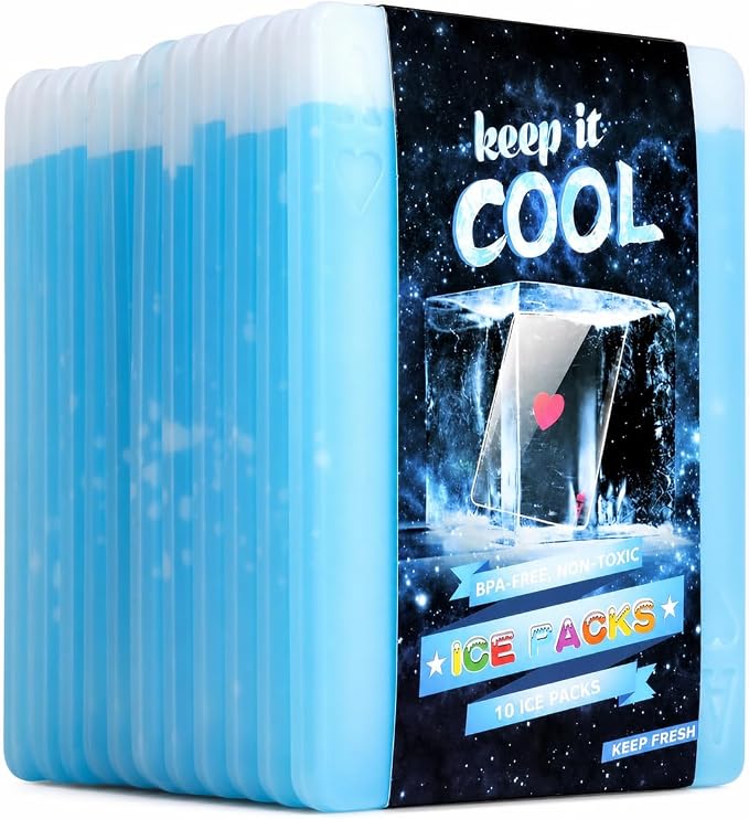 10pcs Ice Packs for Coolers – Slim Reusable Cool Packs for Lunch Boxes, Bags – Long Lasting Gel Freezer Ice Packs with Poker Design