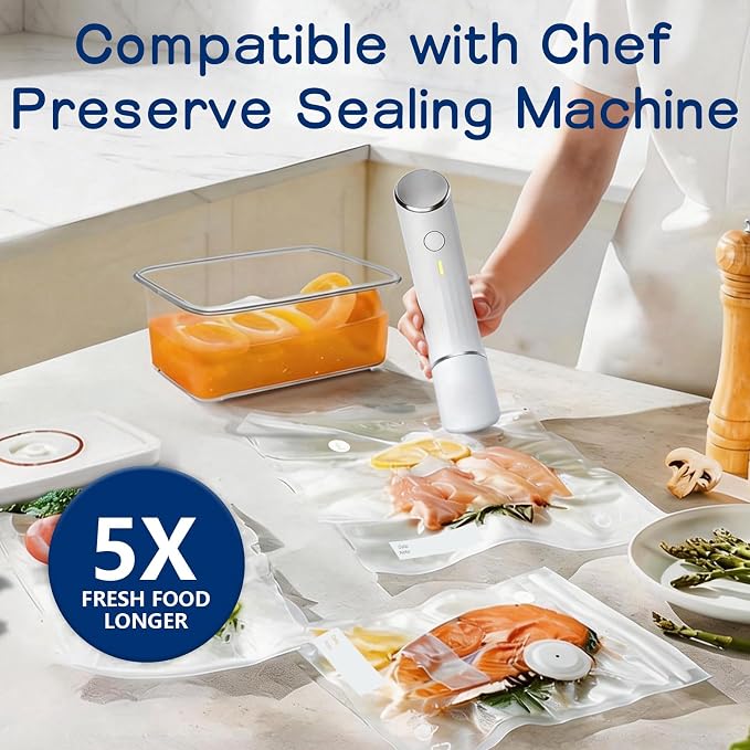 30-Pack Large Vacuum Sealer Bags & 2 Bonus Sealing Clips, Compatible with Chef Preserve – BPA-Free (12 x 13 in) Reusable Food Storage Bags for Freezer, Microwave, Sous Vide – Leak-Proof